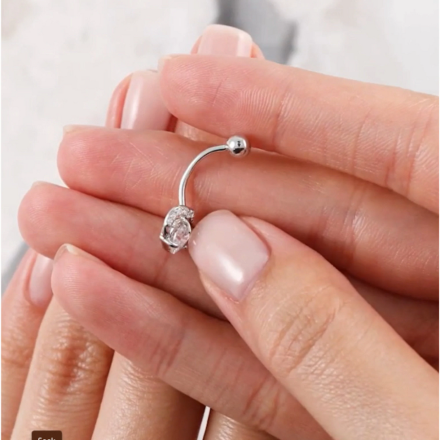 14K Gold Belly Button Ring, Heart Shaped Diamond Navel Belly, Curved Floating Navel Ring Cushionblue