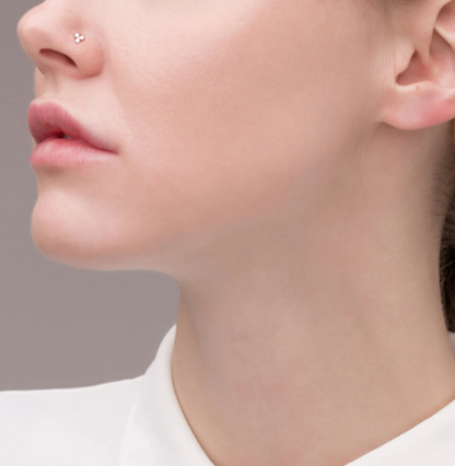 14K Gold With Three Genuine Diamond Stud Piercing Nose Stud Pin. Cushionblue