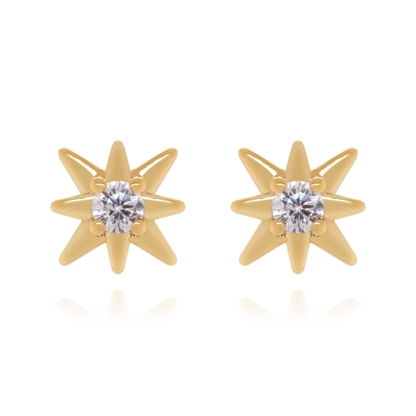14K Solid Gold Diamond Star Stud Earrings (0.12ct) North Star Earrings/Minimalist Earrings. Cushionblue