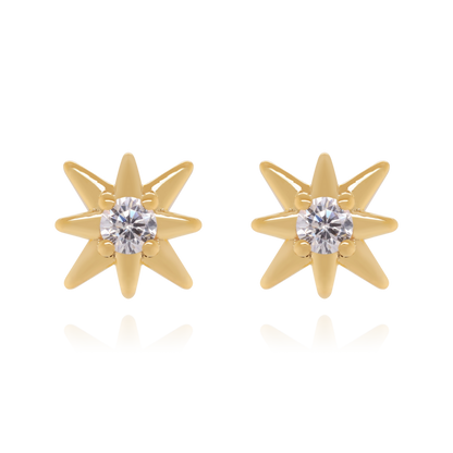 14K Solid Gold Diamond Star Stud Earrings (0.12ct) North Star Earrings/Minimalist Earrings. Cushionblue