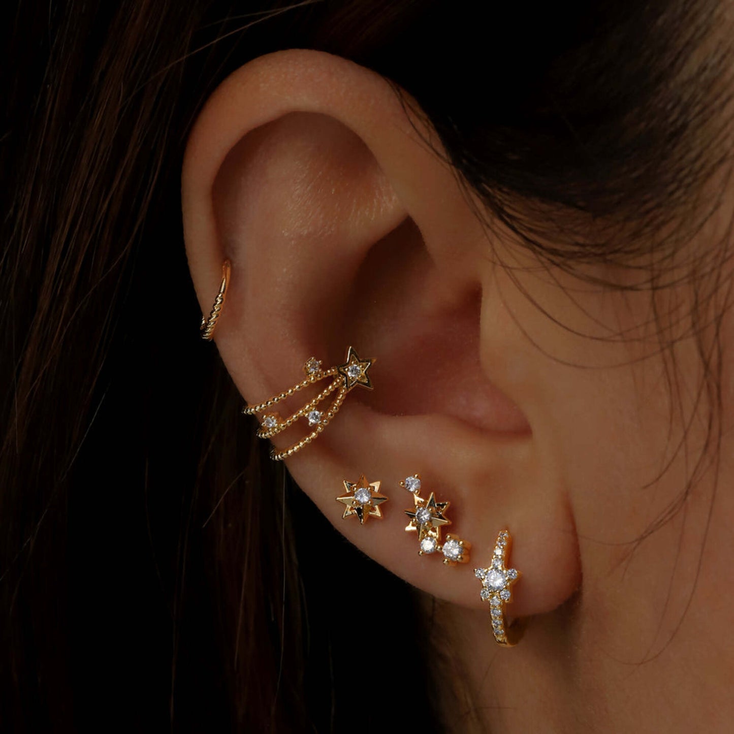 Double Open Stack Conch Ear Cuff,Double Helix Jewelry, Fake Piercing. Cushionblue