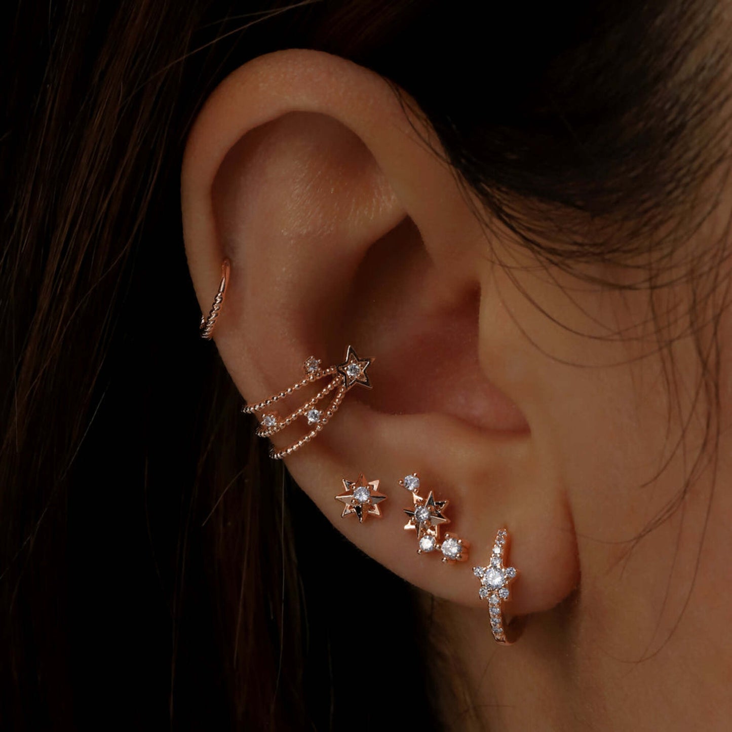 Double Open Stack Conch Ear Cuff,Double Helix Jewelry, Fake Piercing. Cushionblue