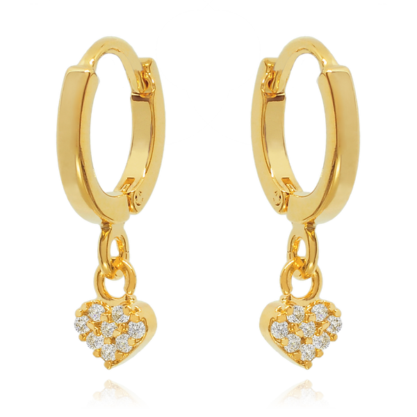 14K Gold Dangle Heart Drop Earrings Cushionblue