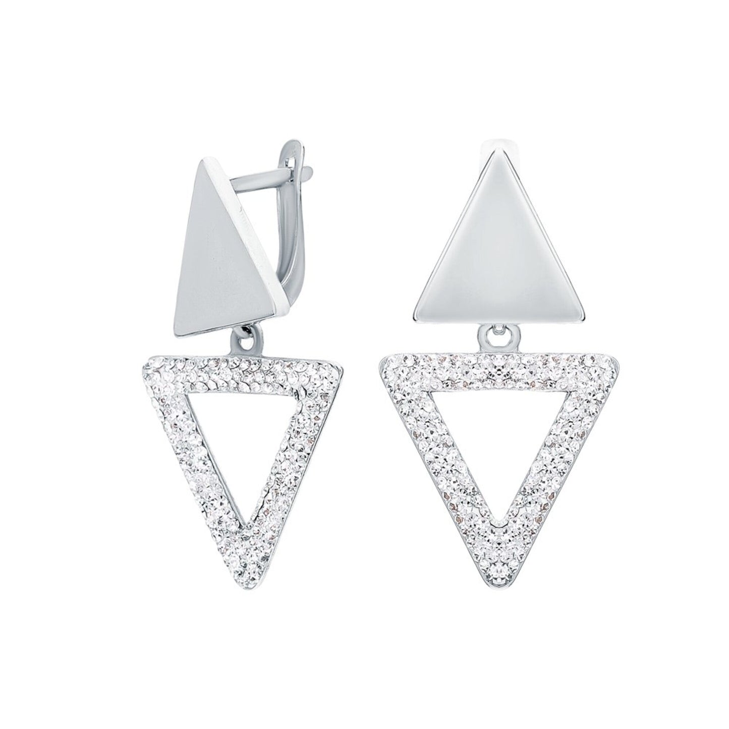 14k Gold Dangle Earring, Double Triangle Diamond. Cushionblue