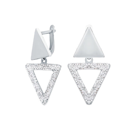 14k Gold Dangle Earring, Double Triangle Diamond. Cushionblue