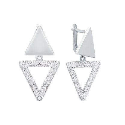 14k Gold Dangle Earring, Double Triangle Diamond. Cushionblue