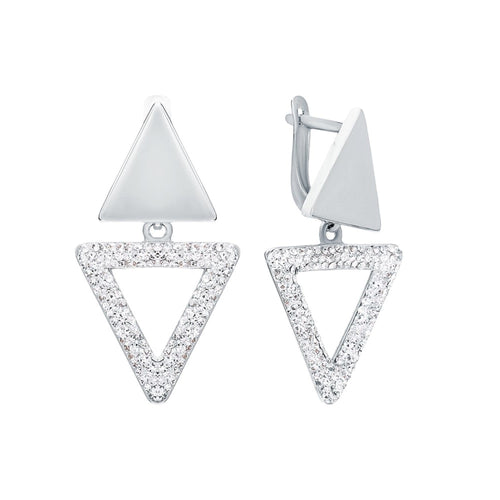 14k Gold Dangle Earring, Double Triangle Diamond. Cushionblue