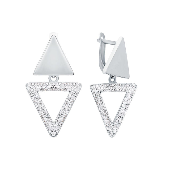 14k Gold Dangle Earring,Double Triangle Diamond.