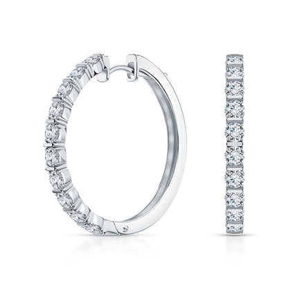 14K Solid Gold Princess Cut Diamond Hoop Earrings | Invisible Channel Set Huggie | 12x4mm Dainty Gold Hoops | Gift for Her. Cushionblue