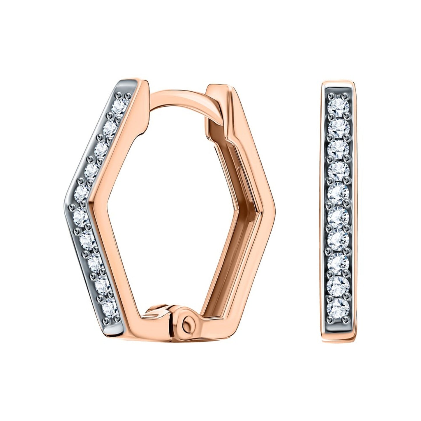 14K Gold Hexagon Huggie Earring Cushionblue