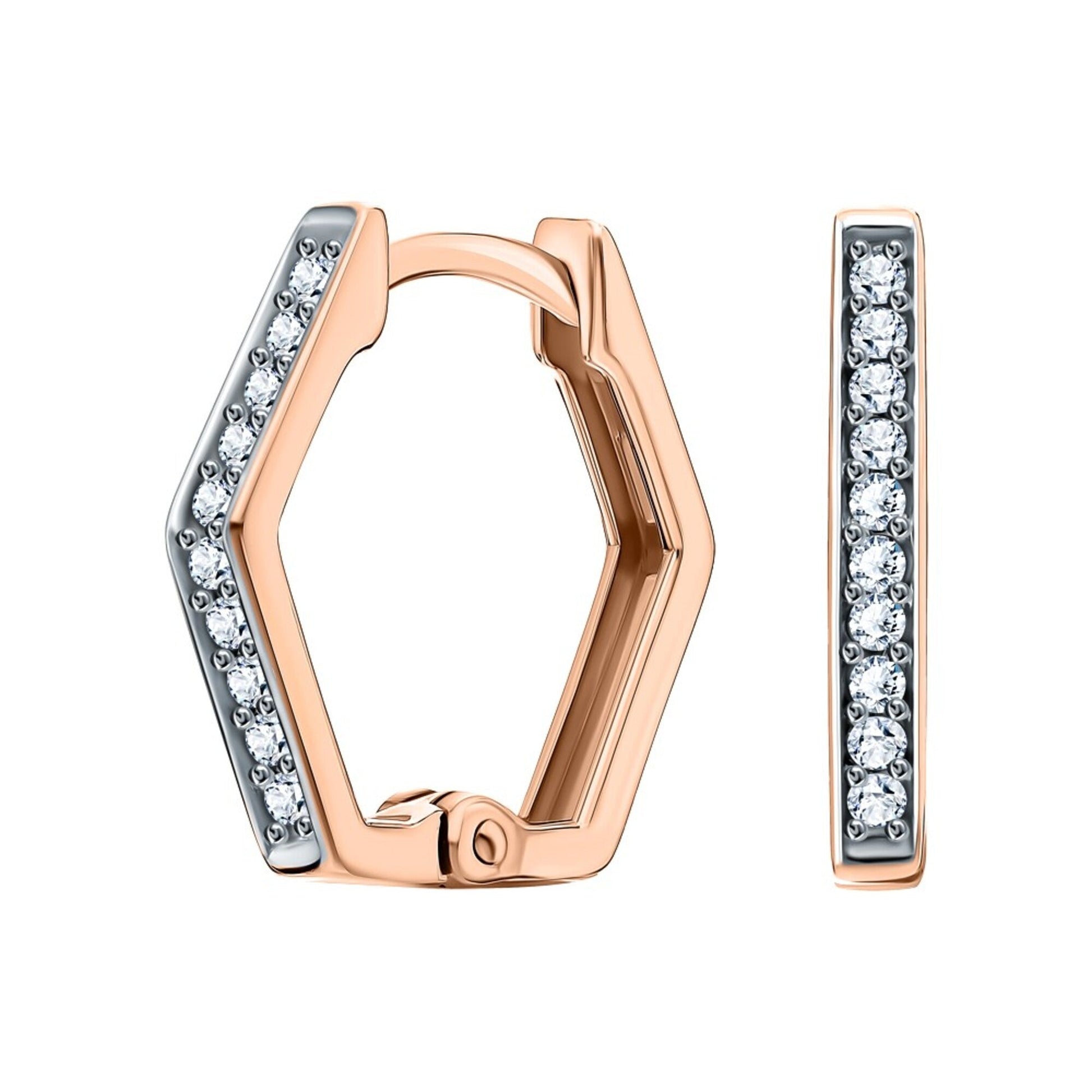 14K Gold Hexagon Huggie Earring Cushionblue
