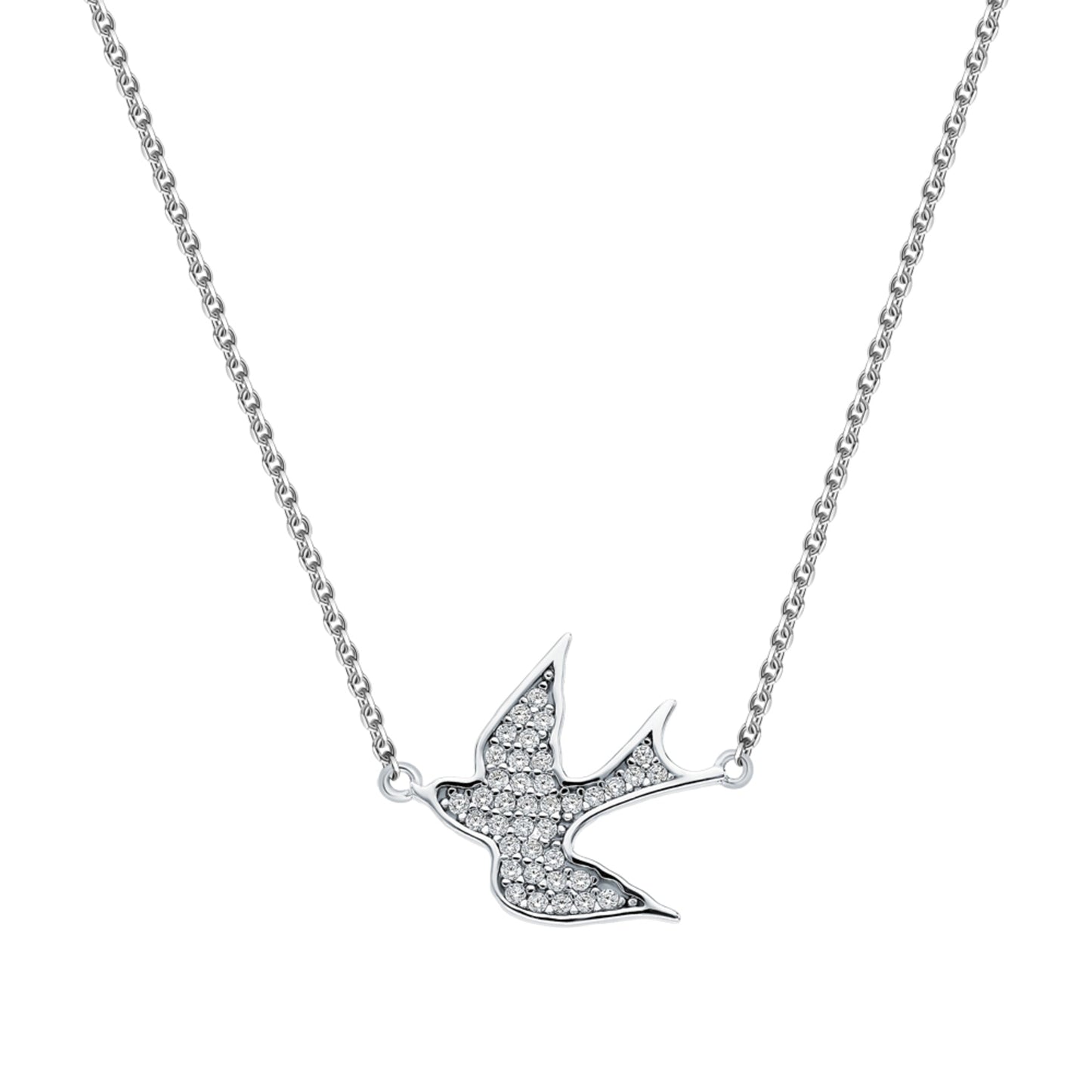 14k Gold Swallow Bird Necklace,Diamond Bird Pendent. Cushionblue