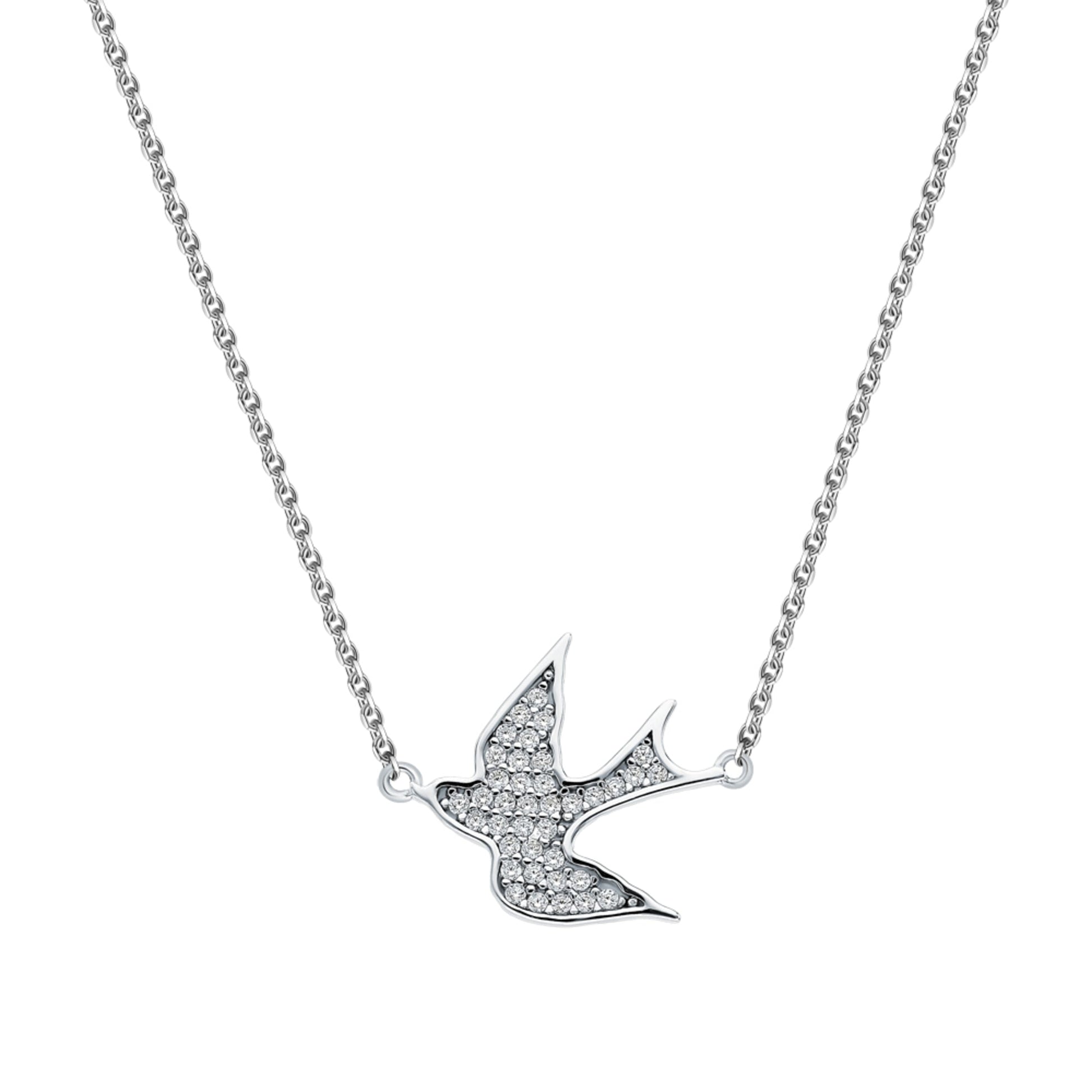14k Gold Swallow Bird Necklace,Diamond Bird Pendent. Cushionblue