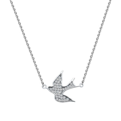 14k Gold Swallow Bird Necklace,Diamond Bird Pendent. Cushionblue