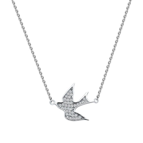14k Gold Swallow Bird Necklace,Diamond Bird Pendent. Cushionblue
