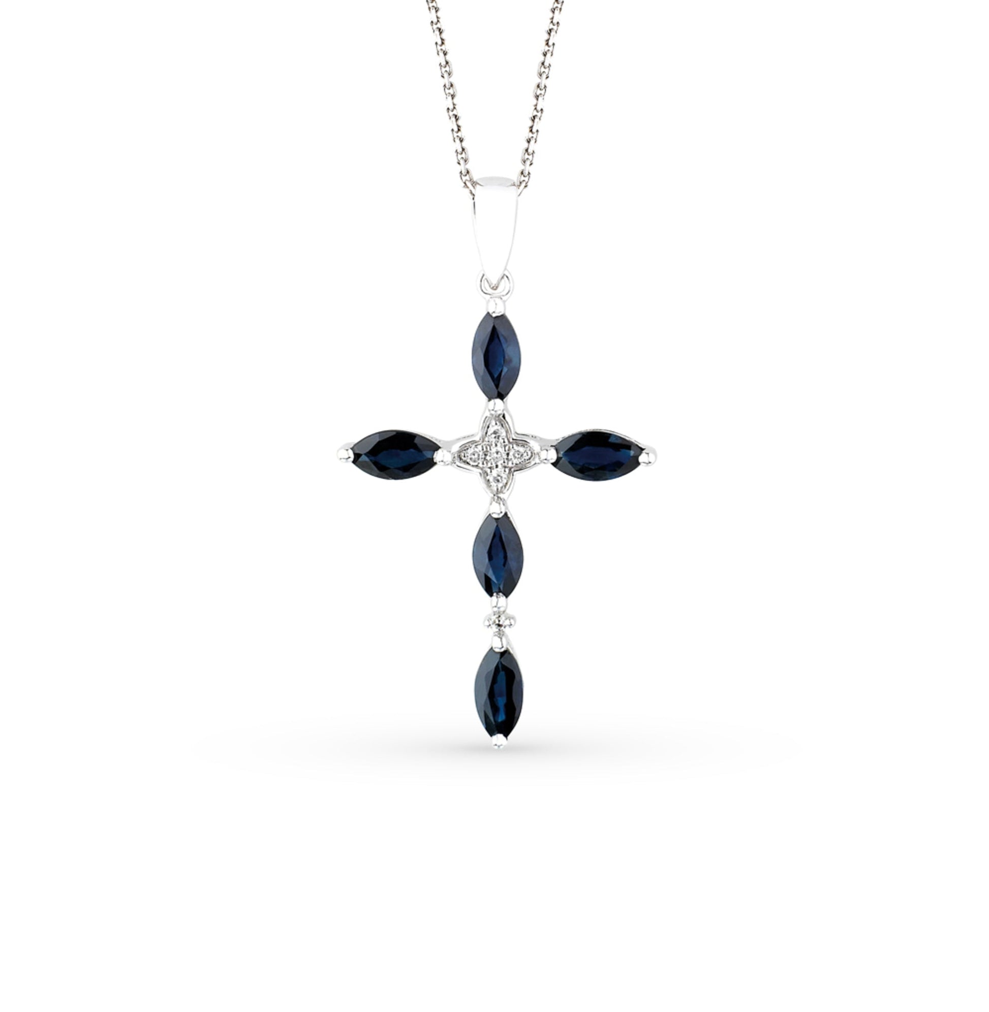 Blue Sapphire Diamond Cross Pendant Cushionblue