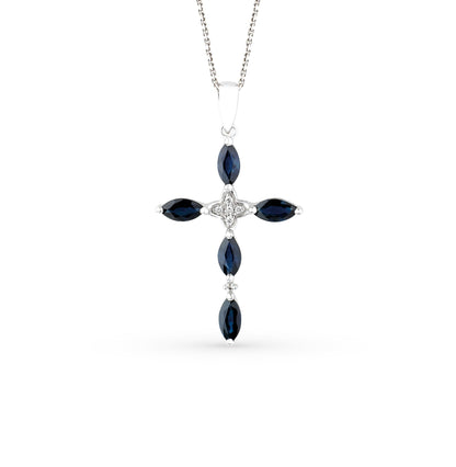 Blue Sapphire Diamond Cross Pendant Cushionblue