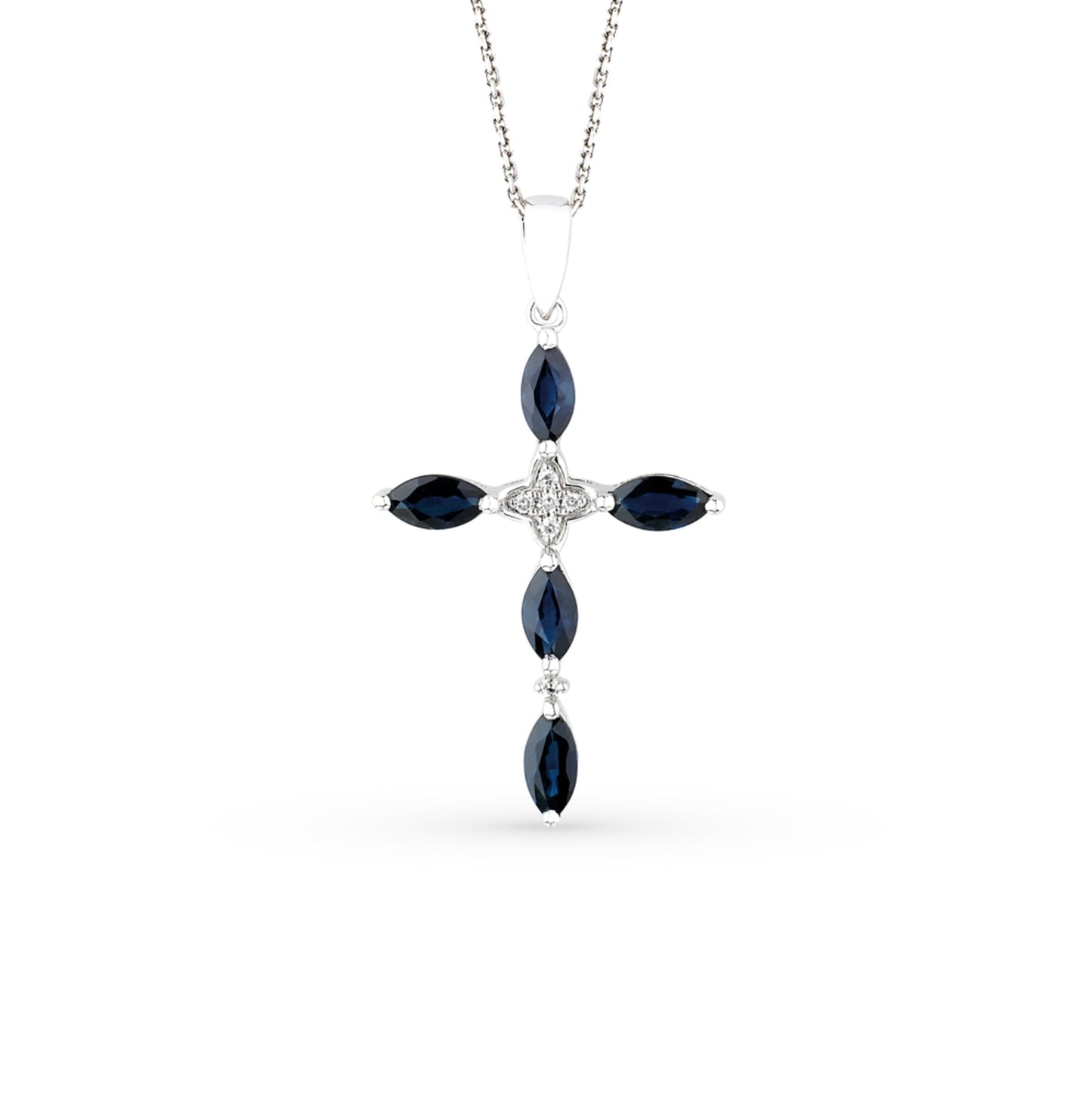 14k Gold Sapphire Necklace, Gemstone Cross Pendant,Blue Sapphire Cross Pendant. Cushionblue