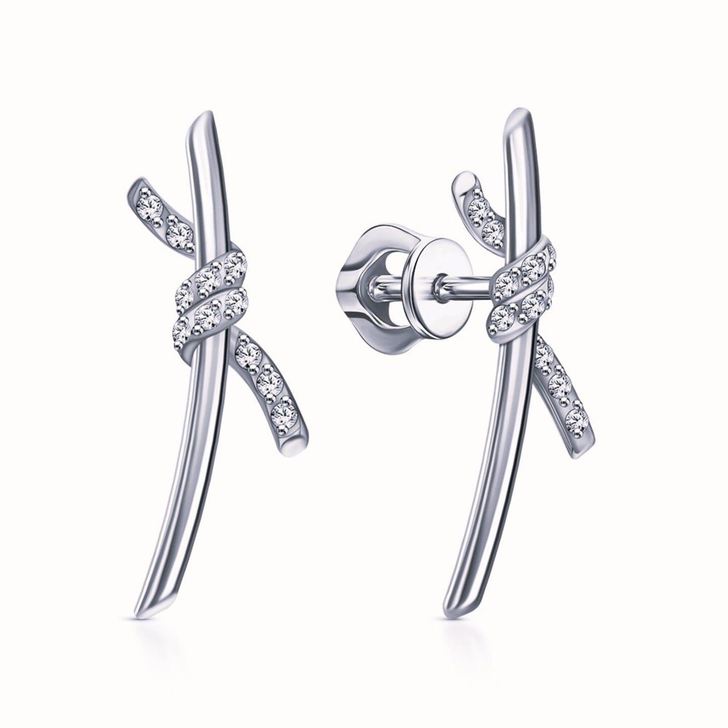14k Gold Love Knot Diamond Earrings, Minimalist Knot Earrings, Dainty Stud Earrings. Cushionblue