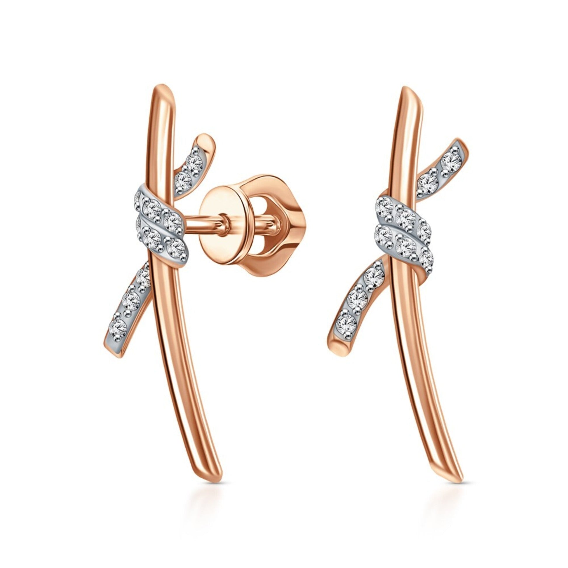 14k Gold Love Knot Diamond Earrings, Minimalist Knot Earrings, Dainty Stud Earrings. Cushionblue