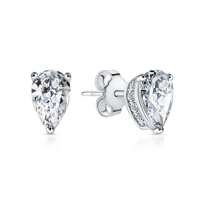 14K White Gold Pear Shaped Diamond Stud Earrings. Cushionblue