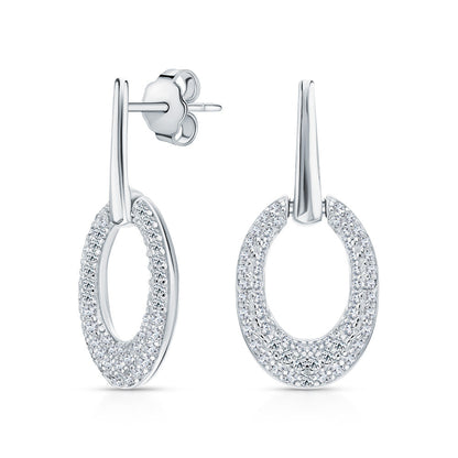 14K White Gold Oval Diamond Stud Earrings | Pave Dangle Ear Charms | Sparkling Snow Drop Earrings  |Unique Wedding Jewelry | Gift for Her. Cushionblue