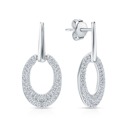 14K White Gold Oval Diamond Stud Earrings | Pave Dangle Ear Charms | Sparkling Snow Drop Earrings  |Unique Wedding Jewelry | Gift for Her. Cushionblue
