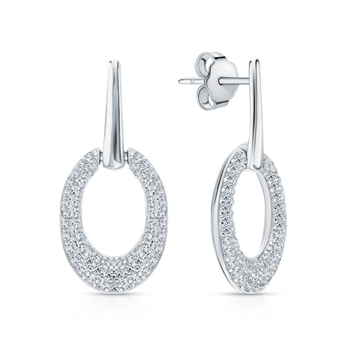 14K White Gold Oval Diamond Stud Earrings | Pave Dangle Ear Charms | Sparkling Snow Drop Earrings  |Unique Wedding Jewelry | Gift for Her. Cushionblue
