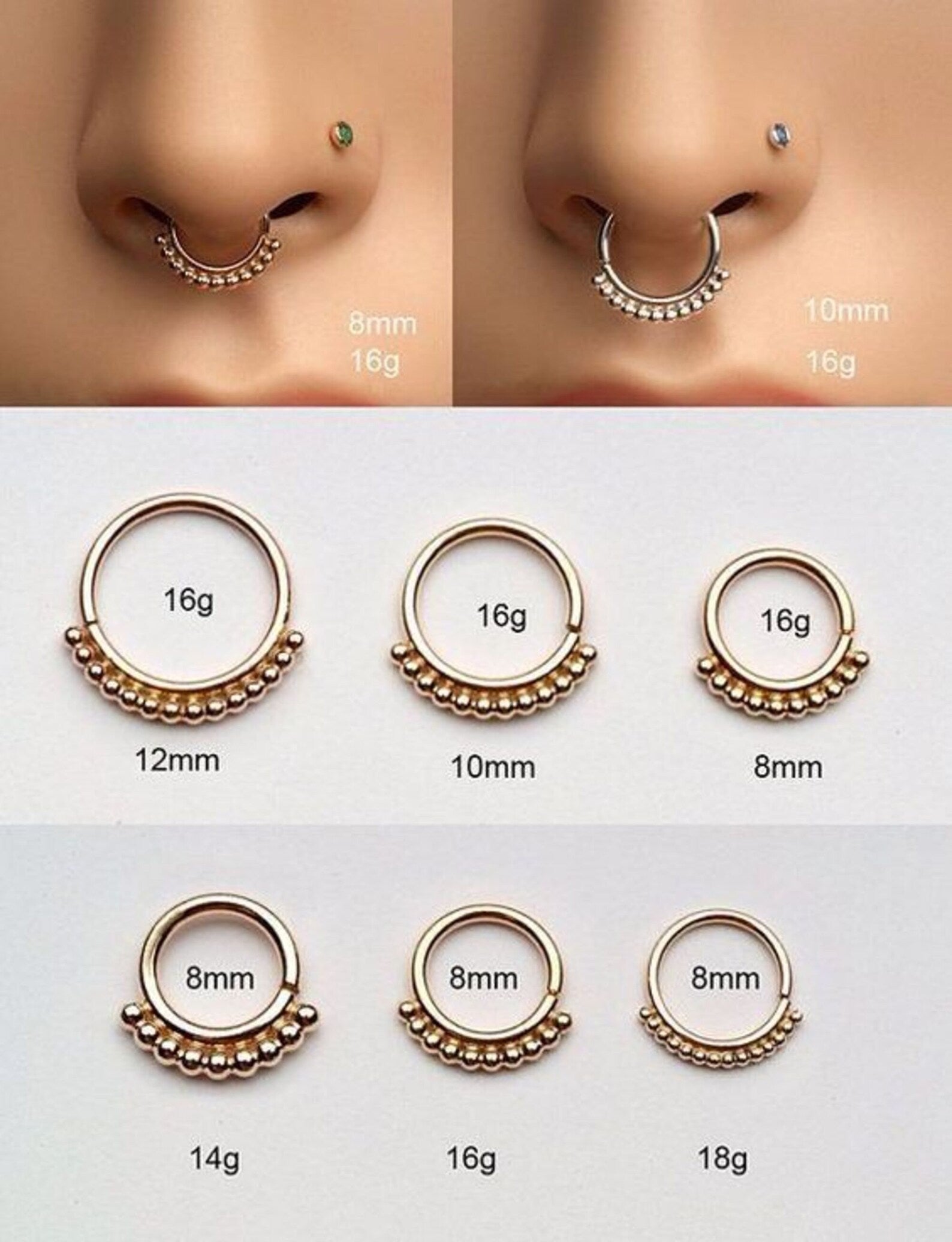 14K Gold Diamond Septum Nose Ring,Nose Hoop, Helix Piercing. Cushionblue
