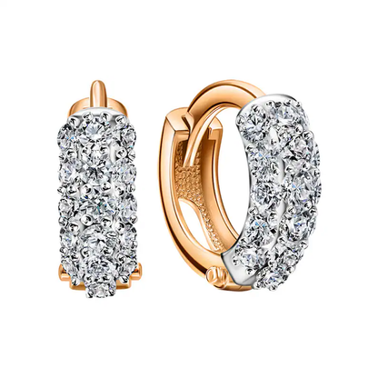 14K Gold Diamond Huggies Hoop Earring, Three Row Small Hoop, Pave Huggies. Cushionblue