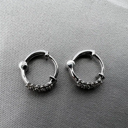 14K Gold Diamond Huggies Hoop Earring, Three Row Small Hoop, Pave Huggies. Cushionblue