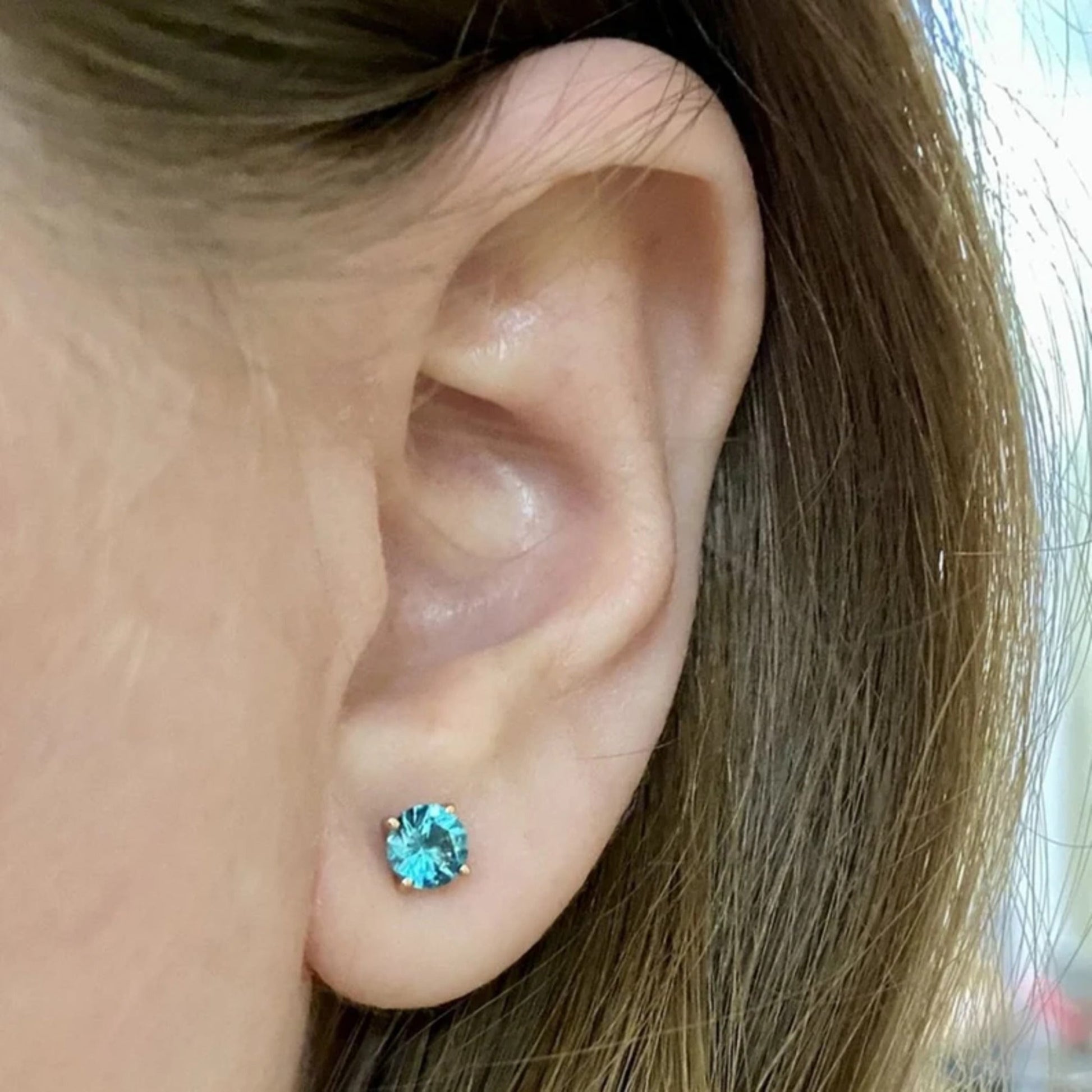 14k Solid Gold Paraiba Tourmaline Stud Earring, Green Round Paraiba Studs. Cushionblue