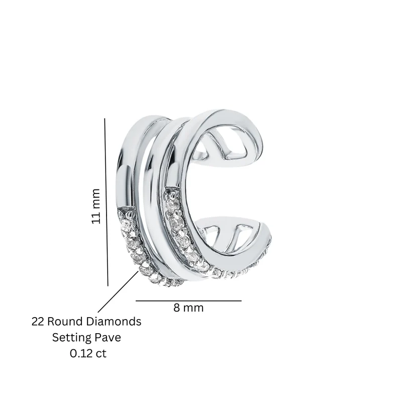 14K Gold Diamond (0.12ct) Ear Cuff Triple Conch Wrap. Cushionblue