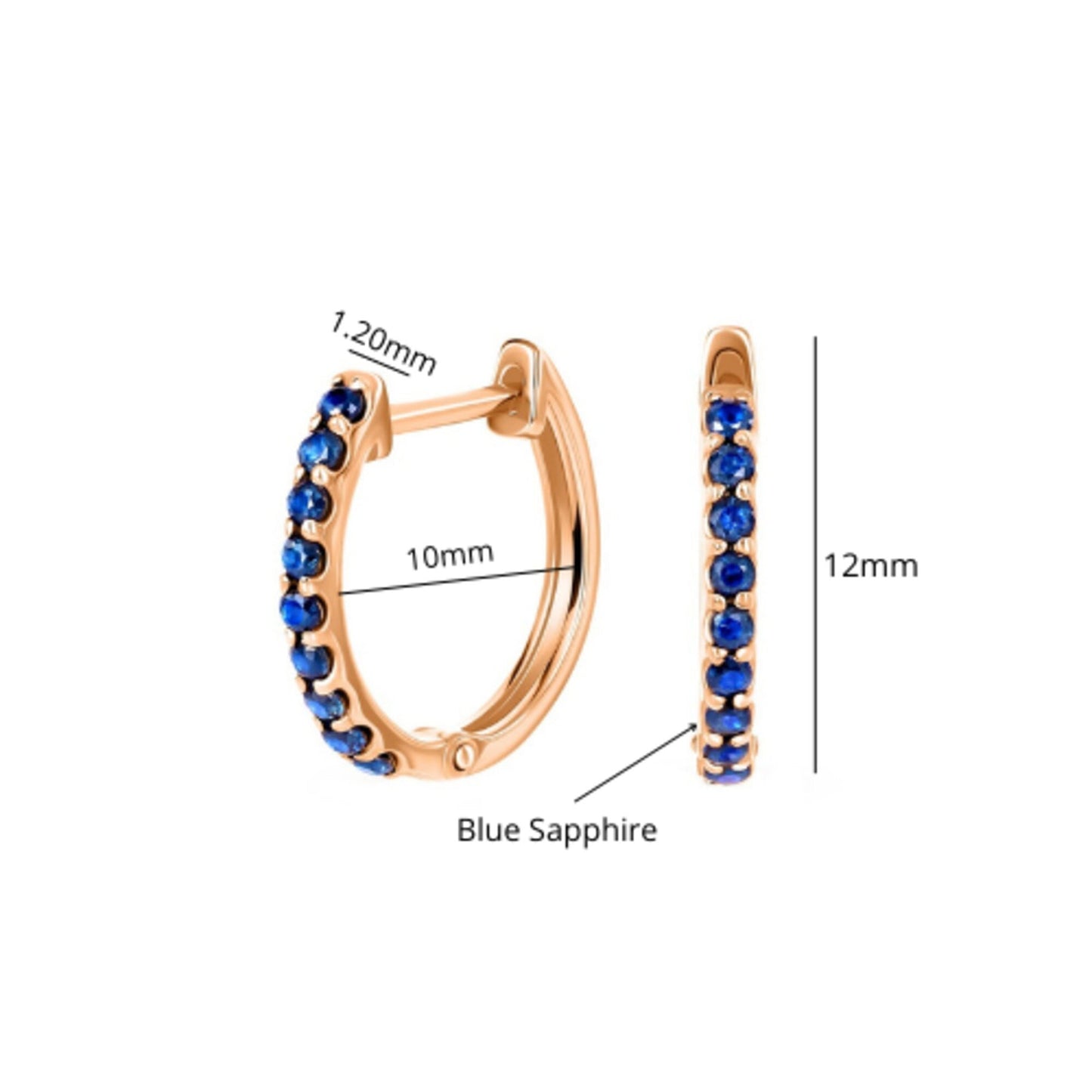 14K Gold & Blue Sapphire Huggie Earrings, 14k Gold Eternity Hoop Earring. Cushionblue