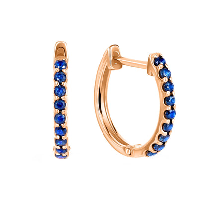 14K Gold & Blue Sapphire Huggie Earrings, 14k Gold Eternity Hoop Earring. Cushionblue
