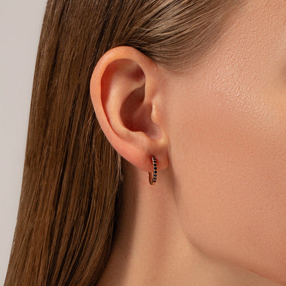 14K Gold & Blue Sapphire Huggie Earrings, 14k Gold Eternity Hoop Earring. Cushionblue
