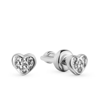 Tiny Heart Shaped Rose Gold Earring, Bezel Diamond Heart Earring, Dainty Stud. Cushionblue