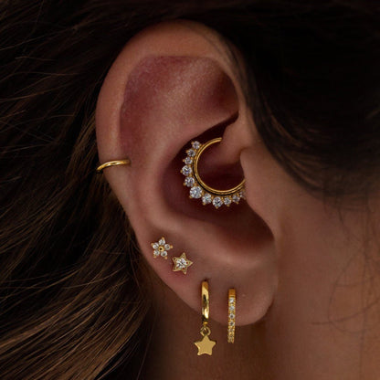 14K Solid Gold Daith Ring, Septum Conch piercing Cushionblue