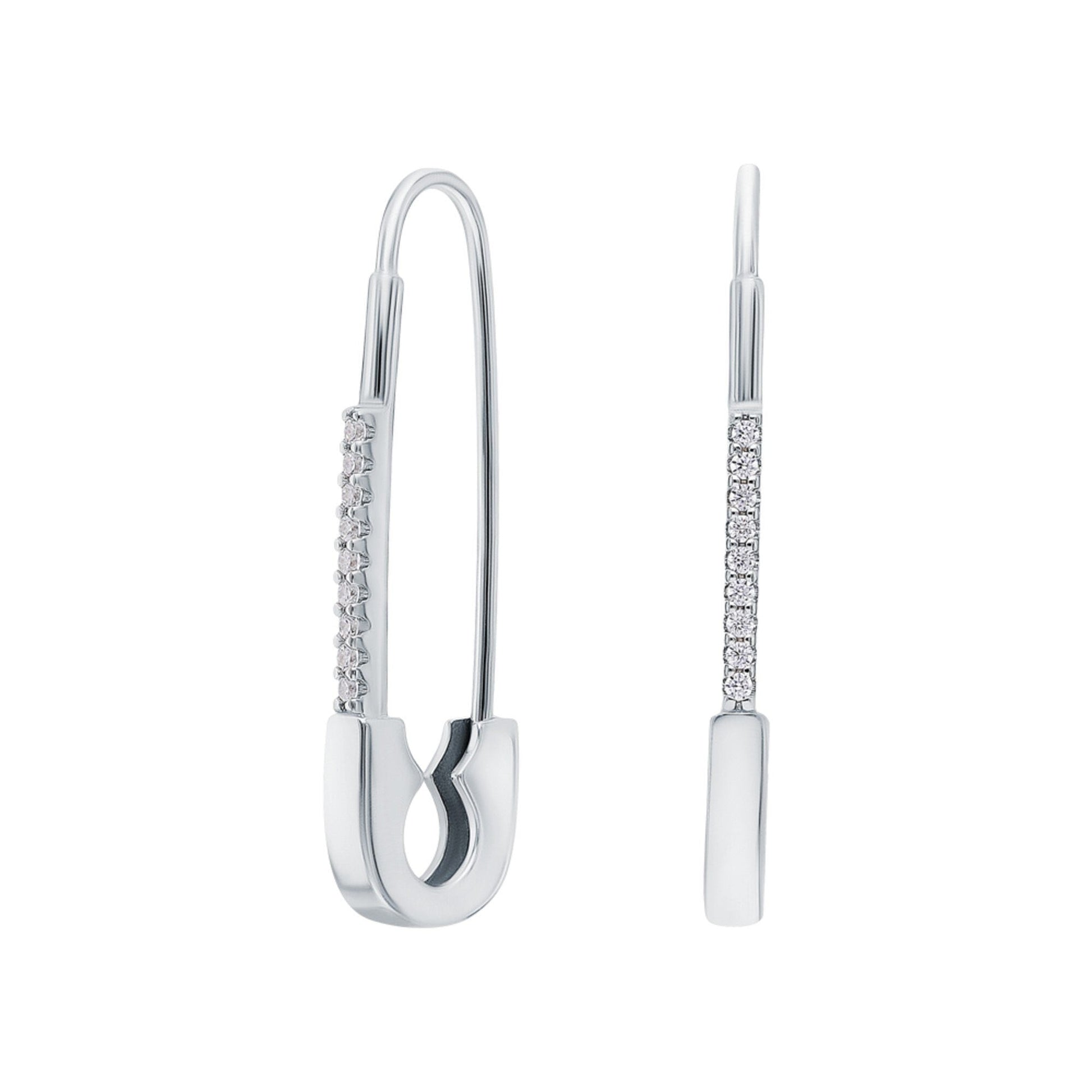 Safety Pin Earring, Pave Gold Safety Pin Earring Cushionblue