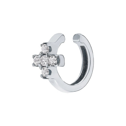 14k Gold Diamond Cross Conch Piercing | Helix Ear Cuff No Piercing | Non-Pierced Ear Jacket Gift for Her. Cushionblue