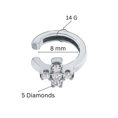 14k Gold Diamond Cross Conch Piercing | Helix Ear Cuff No Piercing | Non-Pierced Ear Jacket Gift for Her. Cushionblue
