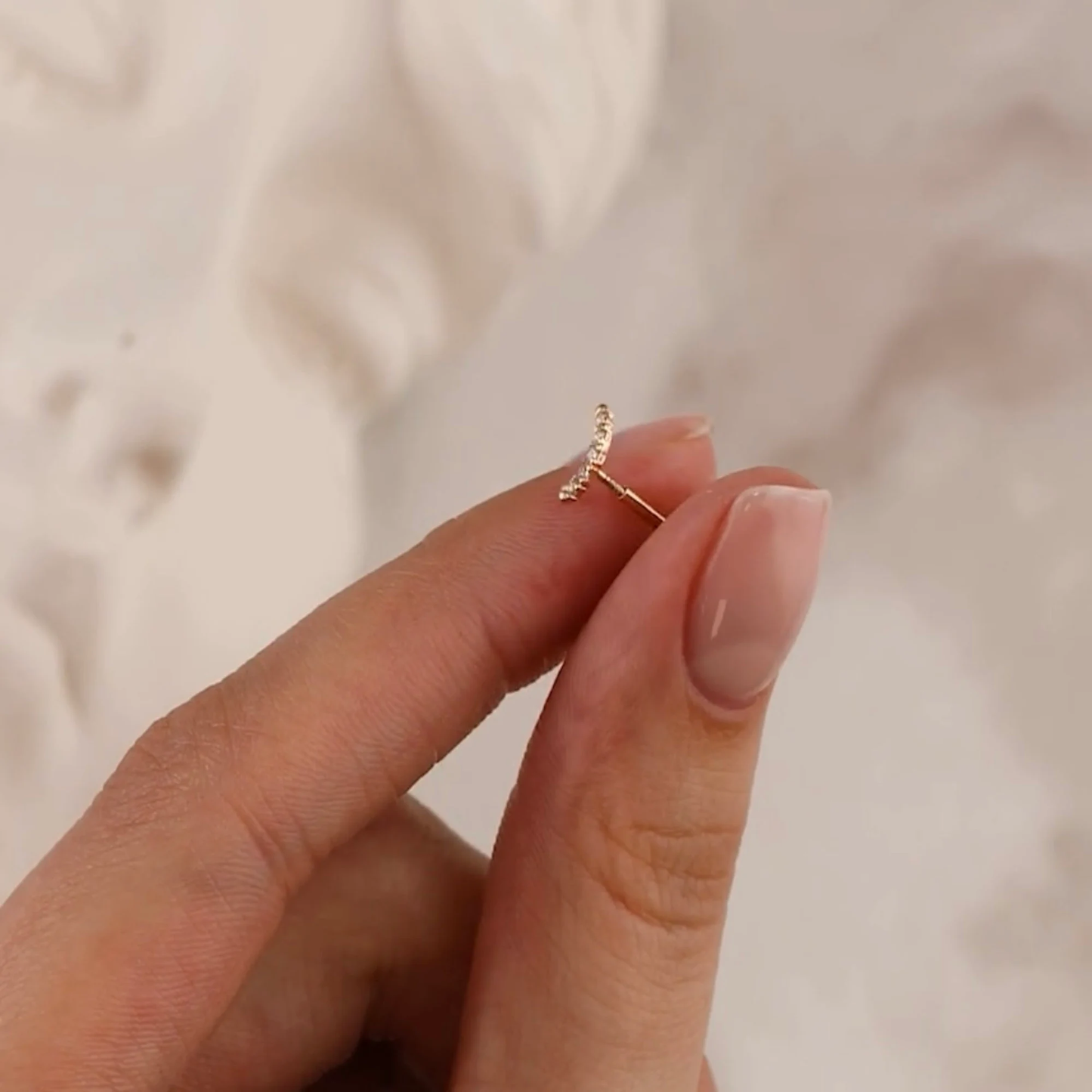 16g 14k Solid Gold Climber Helix Earring, Curved Stud Earring, Cartilage Stud. Cushionblue