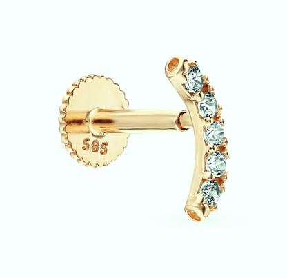 16g 14k Solid Gold Climber Helix Earring, Curved Stud Earring, Cartilage Stud. Cushionblue