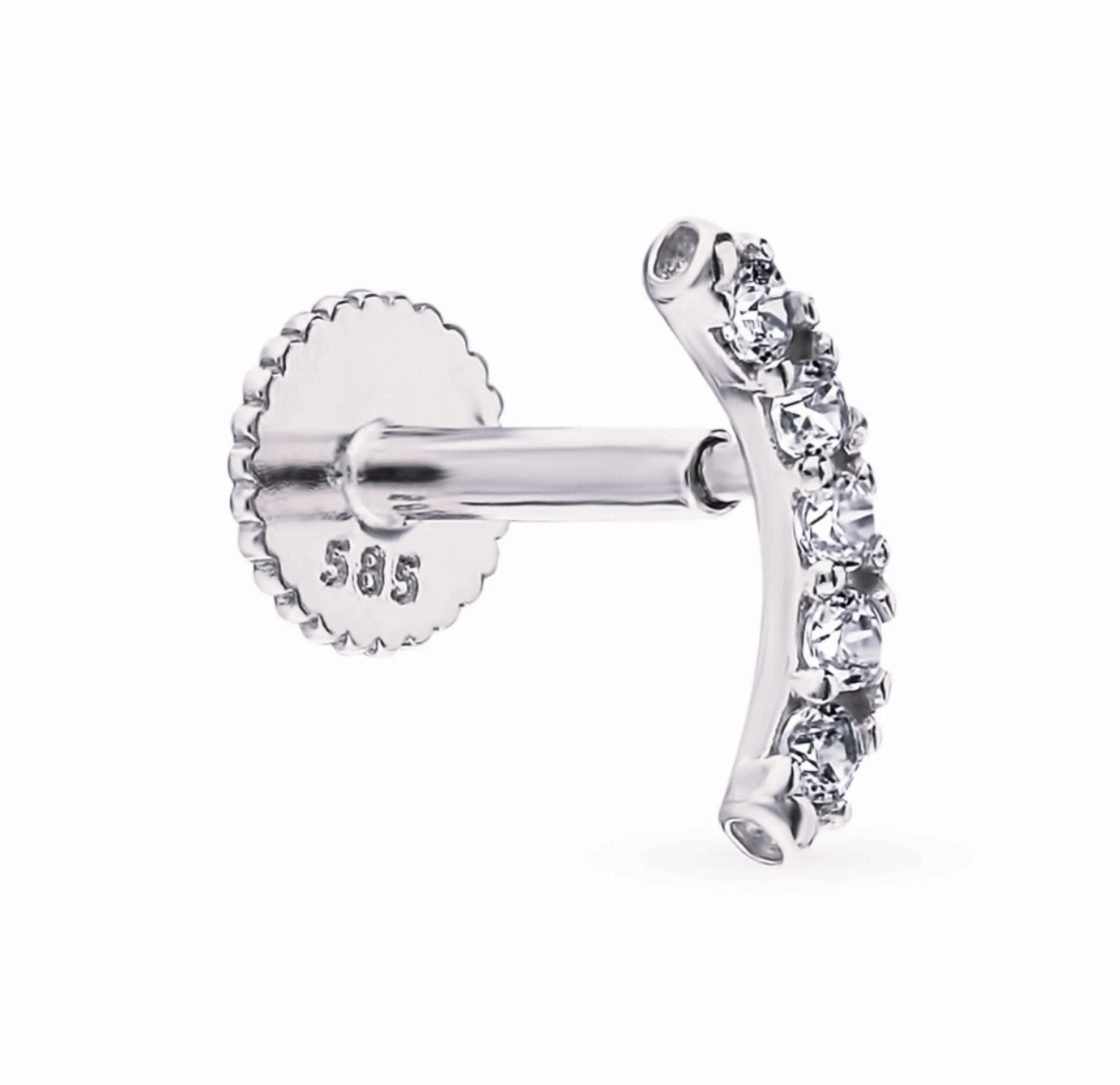 16g 14k Solid Gold Climber Helix Earring, Curved Stud Earring, Cartilage Stud. Cushionblue