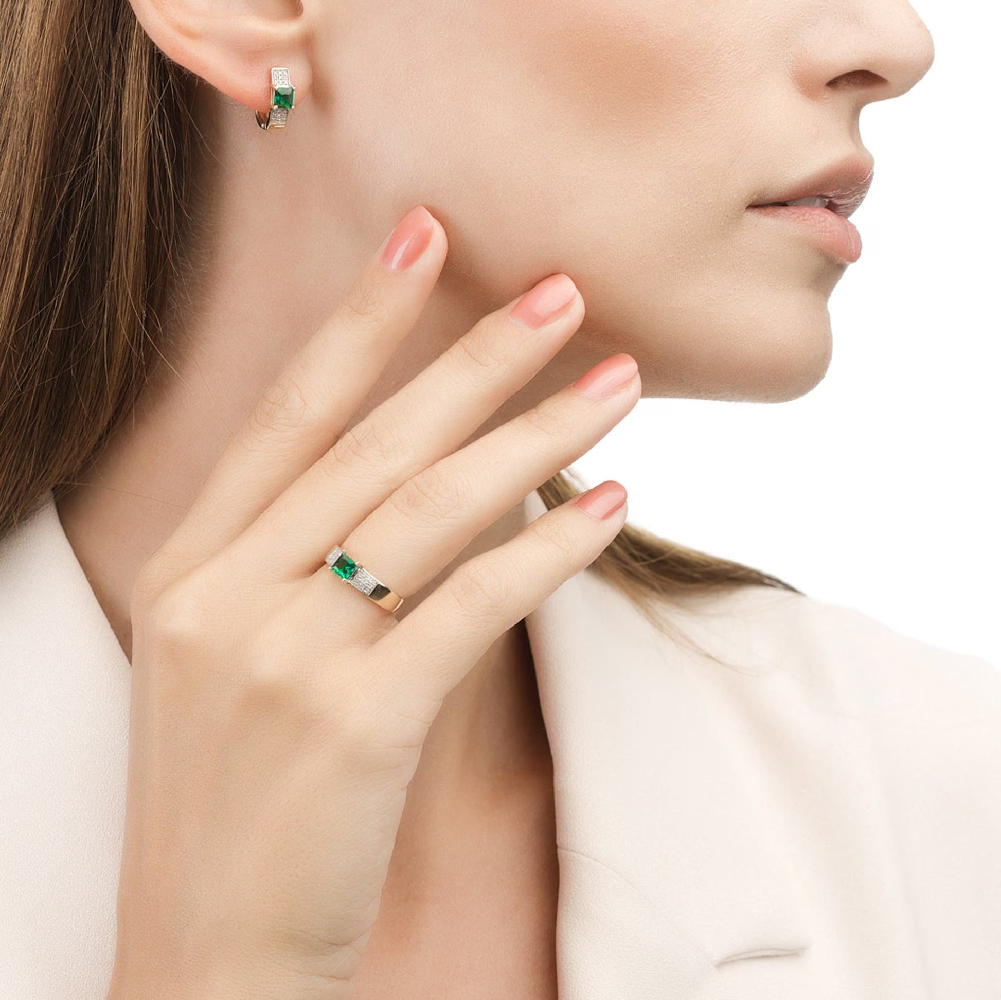 14k Solid Gold Emerald Hoop Earring. Cushionblue