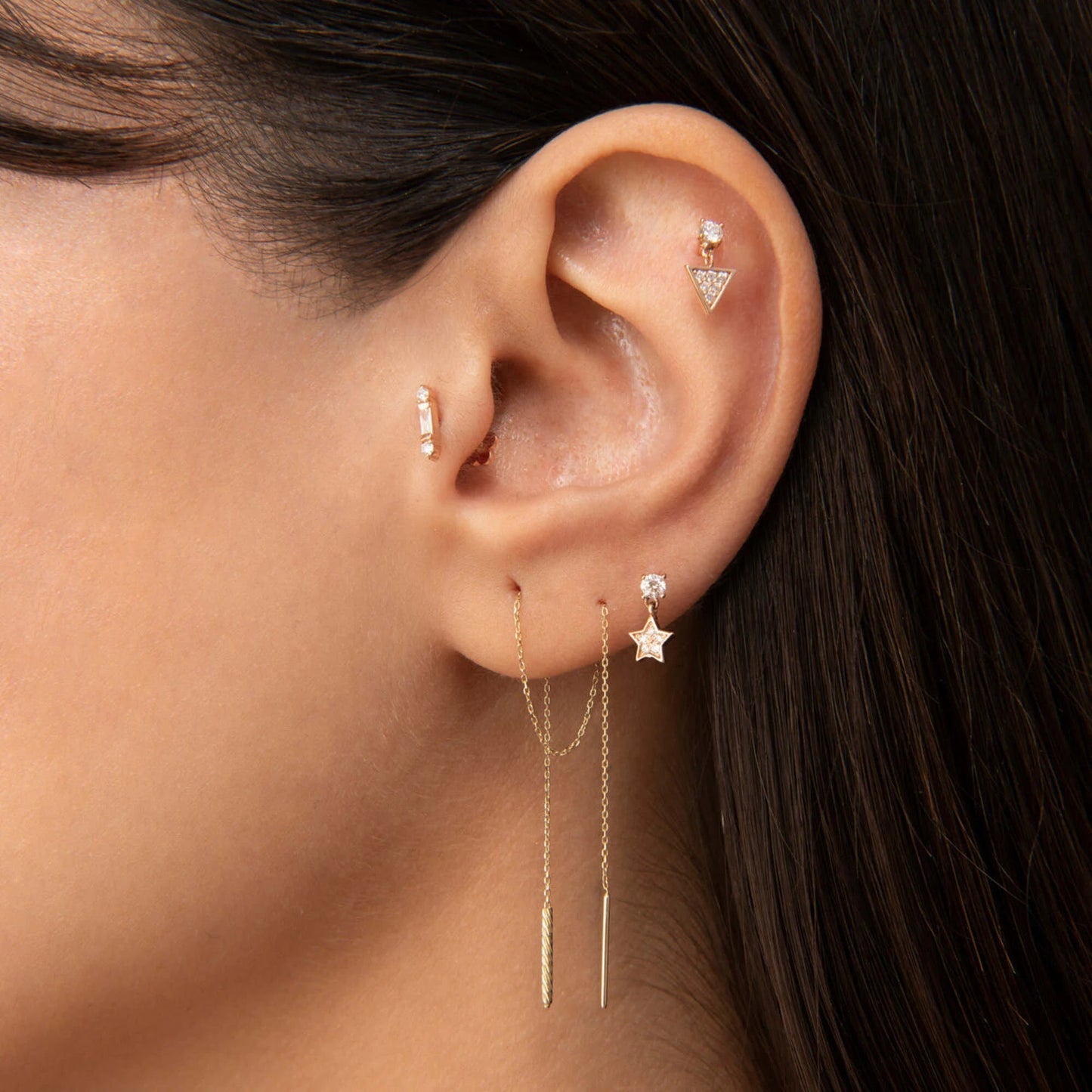 14K Gold Star Stud Earring | Tiny Star Drop Earring | Cartilage Helix Piercing | Ear Climber Jewelry | Gift For Her. Cushionblue