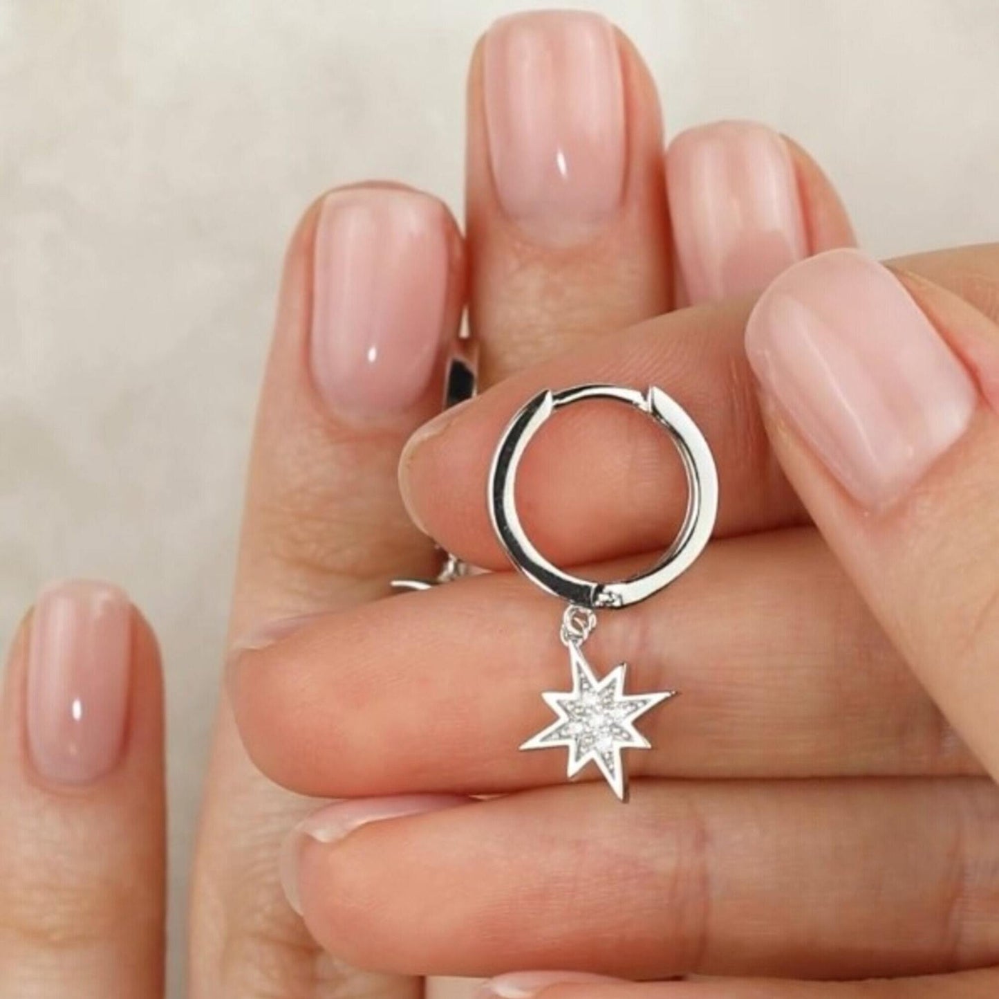 14k Gold Moon Star Huggies Earring, Crescent Moon Star Hoop Earrings. Cushionblue