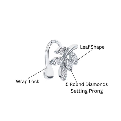 14K Gold Helix Ear Cuff Diamond(0.95ct) Leaf Ear Cuff Leaf Wrap Earring. Cushionblue