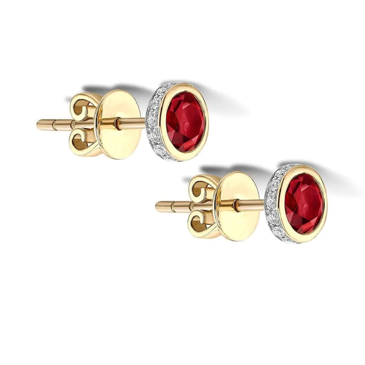 14K Gold Round Cut Ruby Stud | Red Gemstone Earring | Diamond Ruby Bezel Stud Earrings |  Gift For Her. Cushionblue
