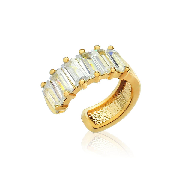 14k Gold Baguette Diamond Ear Cuff | Cartilage Helix Wrap Earring | No Piercing Conch Cuff Gift for Women. Cushionblue
